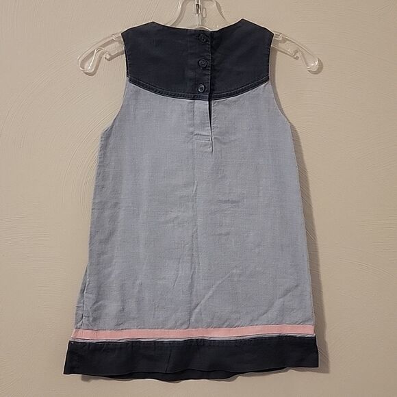 JANIE AND JACK SLEEVELESS TWO-TONED GRAY DRESS WITH PINK RIBBON TRIM, SIZE 3 - Picture 7 of 9